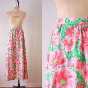 vintage floral maxi skirt | vtg pink & green skirt